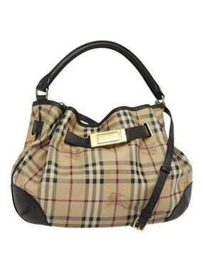 Authentic BURBERRY Nova Check Shoulder Bag PVC 2way Beige Gold
